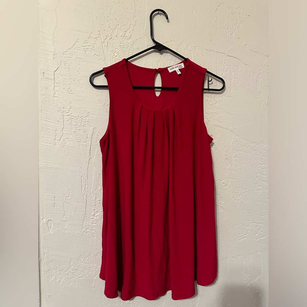 🎈2/$15🎈Christmas Red Sleeveless Top- Women’s Large Faith and Joy